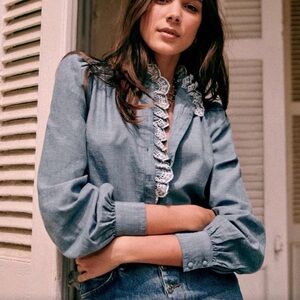 Sezane Chlo Blouse/Top blue lace; New without tags